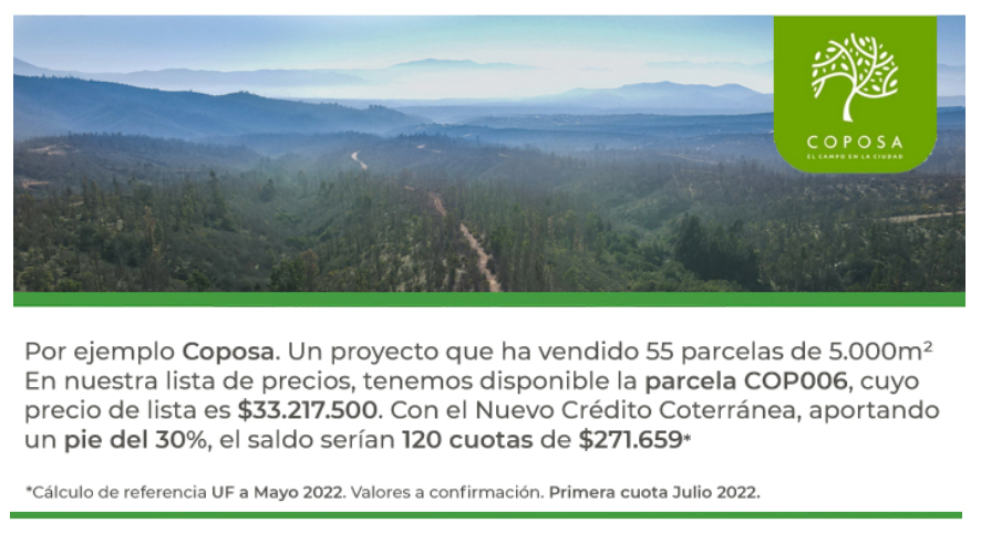Simulación de Parcela, en base a Valor UF de Mayo, 2022. Valores a definir.